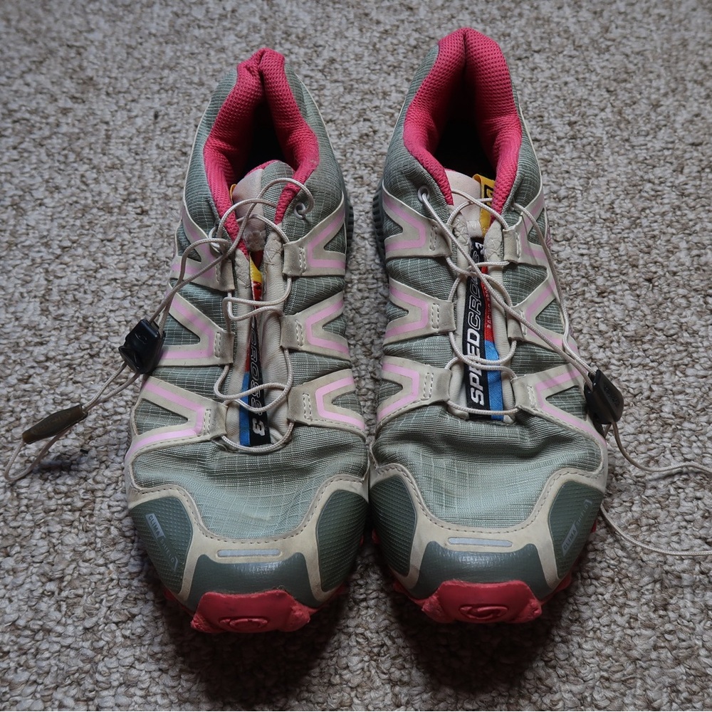 Salomon Womens Speed Cross 3 Pink Gray Green Trail Running Shoes